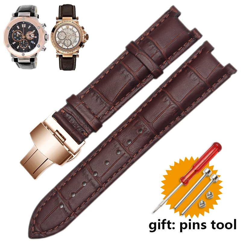 genuine leather watchband for GC wristband 22*13mm 20*11mm Notched strap withstainless steel  butterfly buckle