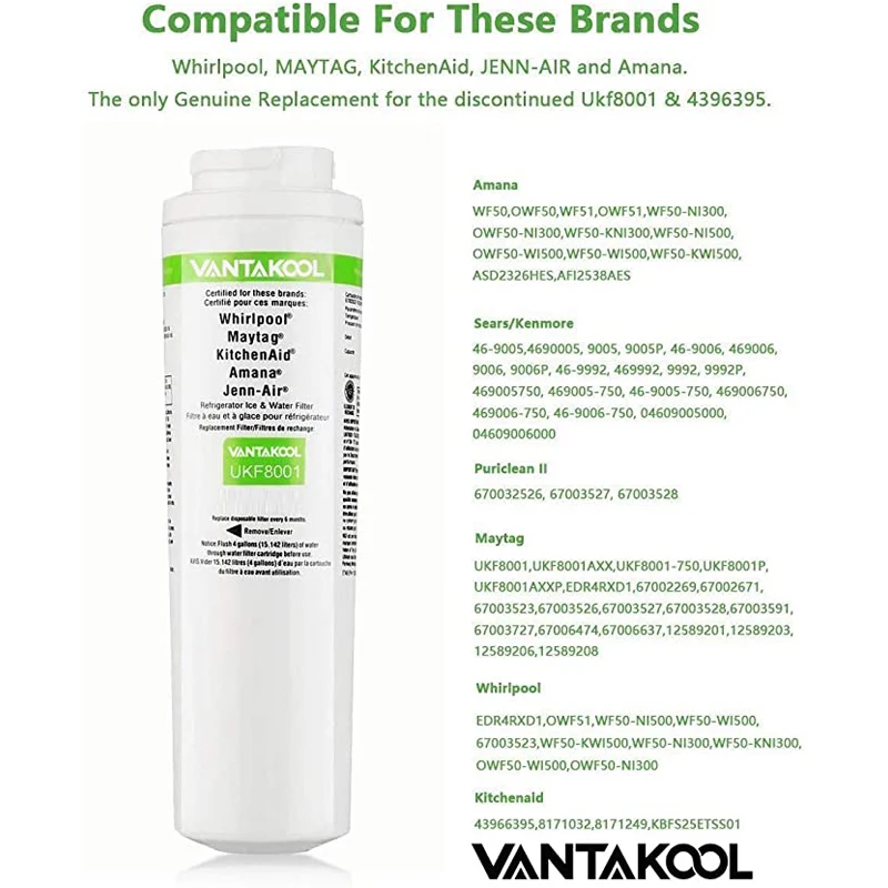 متوافق مع فلتر Maytag UKF8001 ، مناسب لـ 4396395 ، EDR4RXD1 ، UKF8001AXX ، UKF 8001P ، 469006 ، puriclin II ، 1 pack