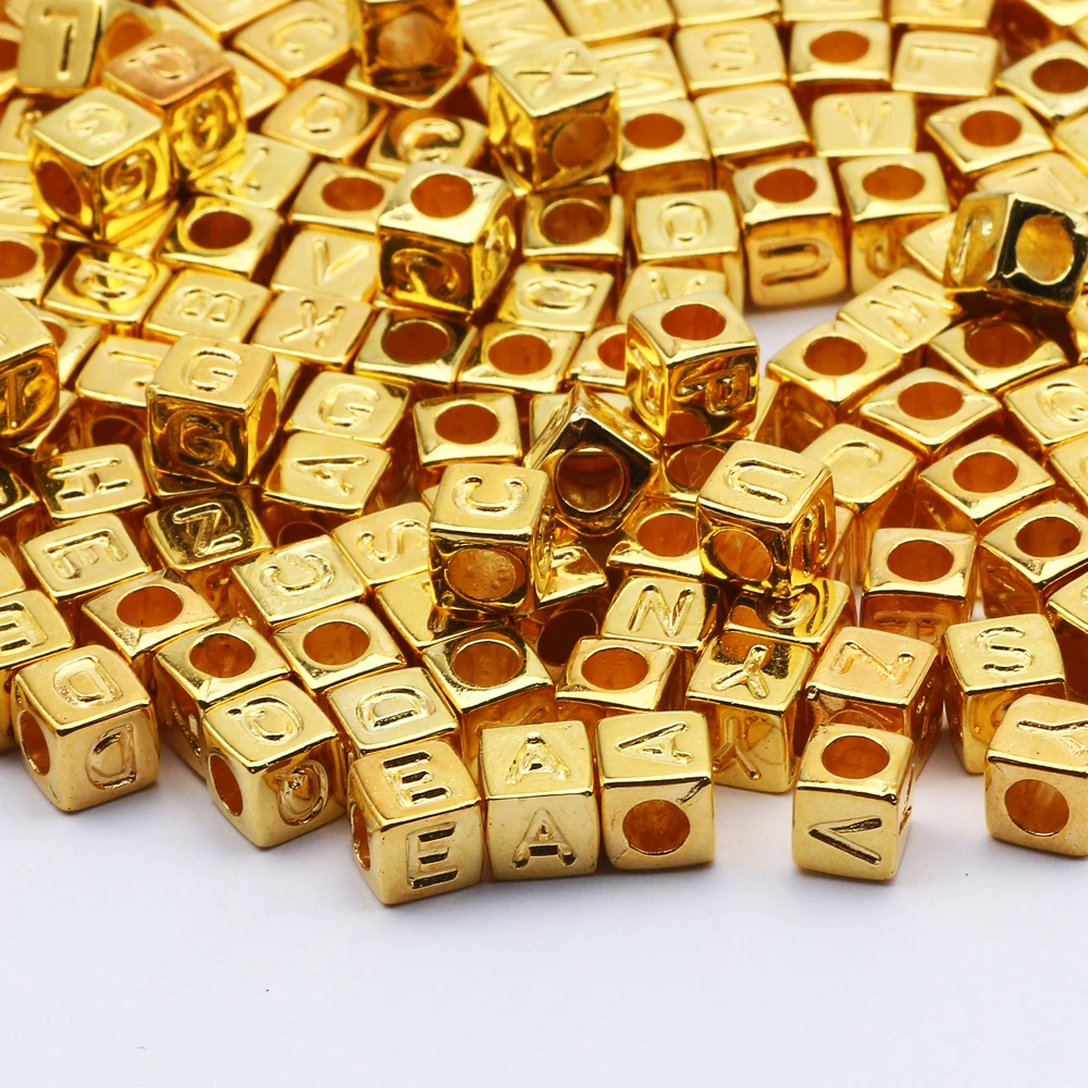 100-500pcs 6mm Gold mix literek akrylowe koraliki kwadratowe koraliki alfabet dla DIY rzemiosło Making Scrapbooking dekoracja dostaw