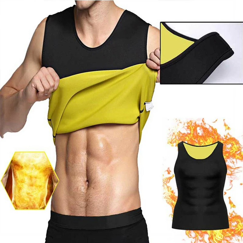 

Mens Gym Neoprene Vest Sweat Sauna Body Shaper Thermo Waist Trainer Corset Shirt Slimming Sauna Suit Weight Loss Black Shapewear