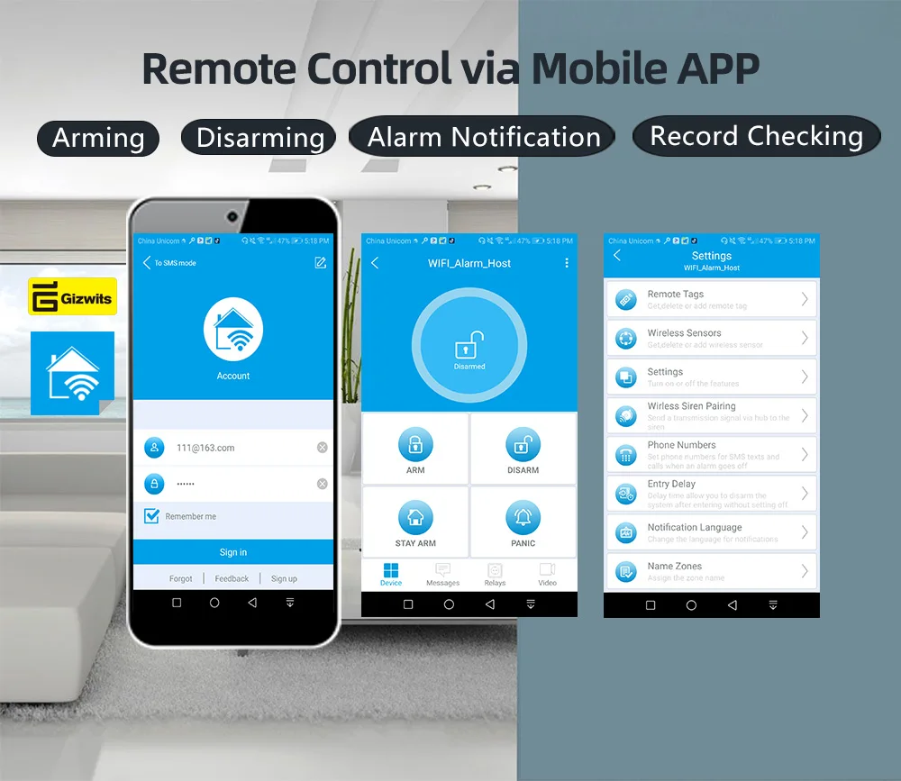 PGST Wifi GSM Alarm System 433MHz All Touch Screen Wireless Burglar Home Security App Control With RFID Remote Control