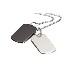 2 PCS Stainless Steel Tag ID Pendant Necklace For Men Blank Mirror PolishedSilver Black Army Style Name Double Dog Tag  Necklace