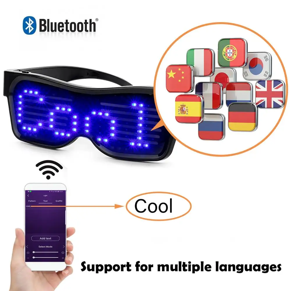 Leadleds Luminous Glasses Flashing Luminous Eyewear Bluetooth Led Party Glasses for Festival Bar Performance Happy Birthday Gift