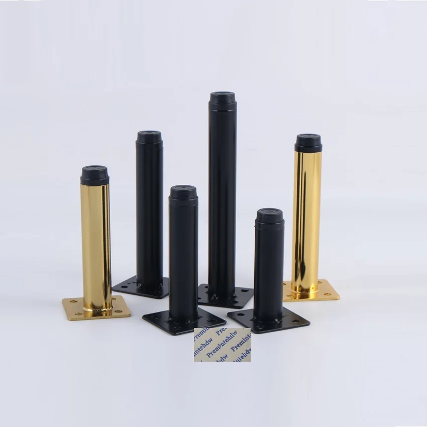 4Pcs Matte Black Titanium Gold 25mm Round Slim Furniture Cabinet Leg With Leveling Feet