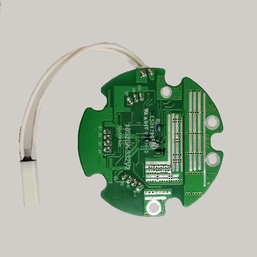 split port 10S 36V 20A round bms for bottle battery pack for charge and discharge with temp sensor