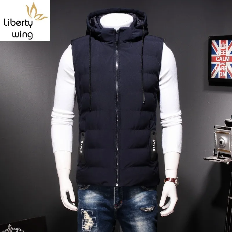 

Plus Size 8XL Winter Hoodies Vest Men Casual Loose Fit Warm Sleeveless Male Coats Jackets Harajuku Zip Outwear Black Dark Blue