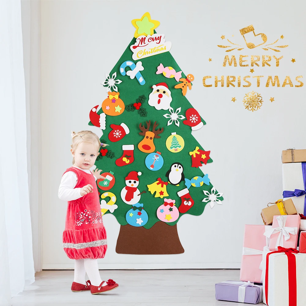 Bé Montessori Đồ Chơi 32 Chiếc DIY Cảm Thấy Cây GIÁNG SINH Bé Bận Rộn Ban Xmas Cây Tặng Cho Bé Trai Bé Gái Cửa Treo Tường vật Trang Trí Đồ Trang Trí