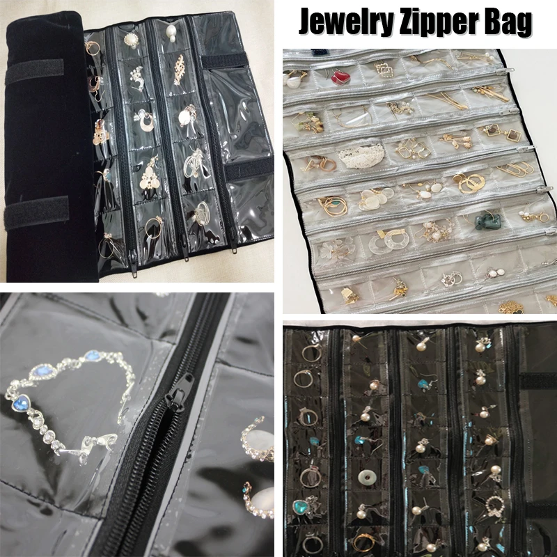 Travel Jewelry Organizer Roll Foldable Jewelry Case for Journey-Pendant Earrings Jewelry Storage Bag Velvet Storage Box