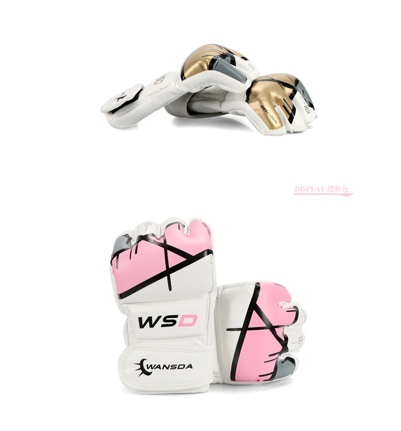 Pół palca rękawice MMA Kick Boxing mężczyźni kobiety PU Karate Muay Thai Guantes De Boxeo darmowa walka Sanda Kickboxing sprzęt treningowy