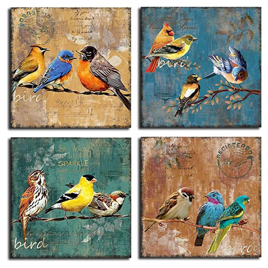 3D picture of rhinestones mosaic colorful birds 4pc full embroidery paint with diamonds painting sale crystal beads animal art