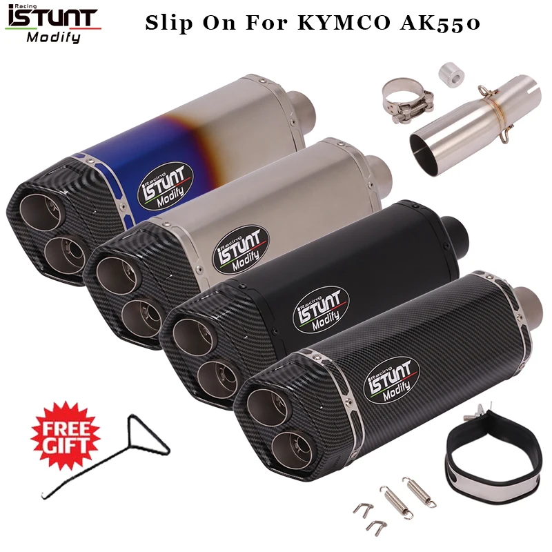 

kymco ak 550 Motorcycle Double hole Exhaust pipe Muffler Escape Middle Link Pipe With Moveable DB Killer Slip On For KYMCO AK550