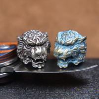 Animal Tiger Head Brass Umbrella Rope Beads DIY Knife Accessory Retro Keychain Pendant EDC Outdoor Survival Tool Lanyard Hanging