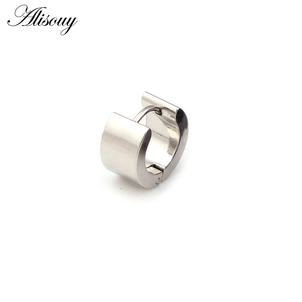 Alisouy 316L Stainless Steel Ear Hoop Earrings Fashion Women Men\'s 7mm Wide Punk Style Small Earrings Jewelry