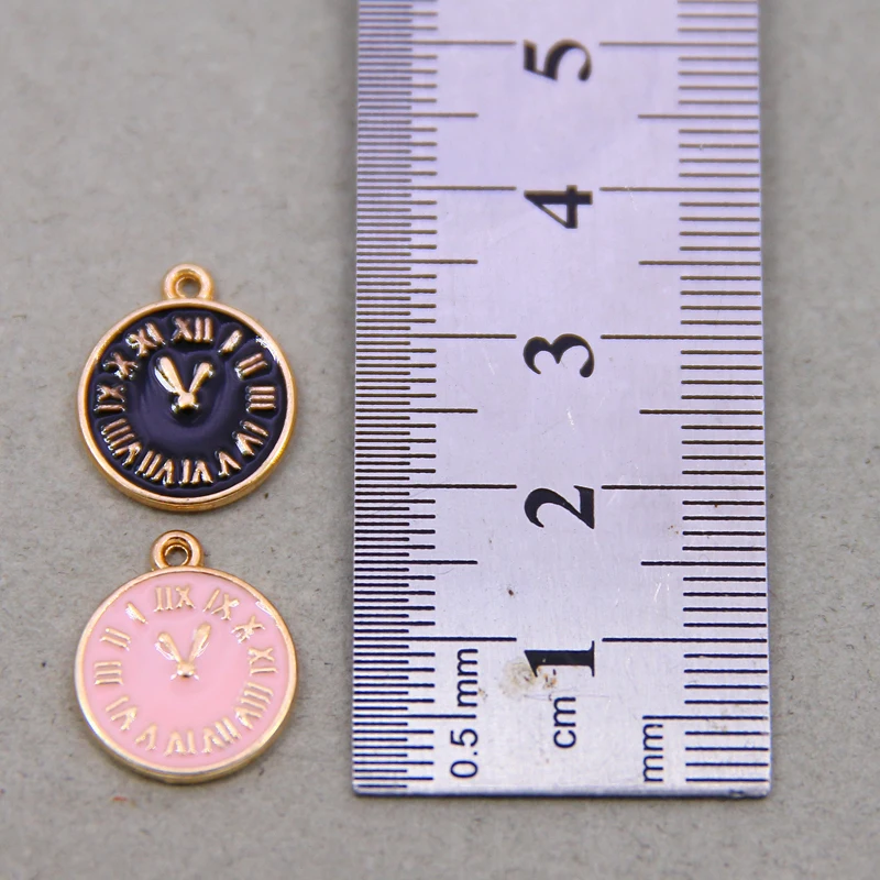 6PCS/Lot 15*17mm Fashion Small Clock Shape Charms  Gold Color Tone Enamel DIY Bracelet Floating Charms