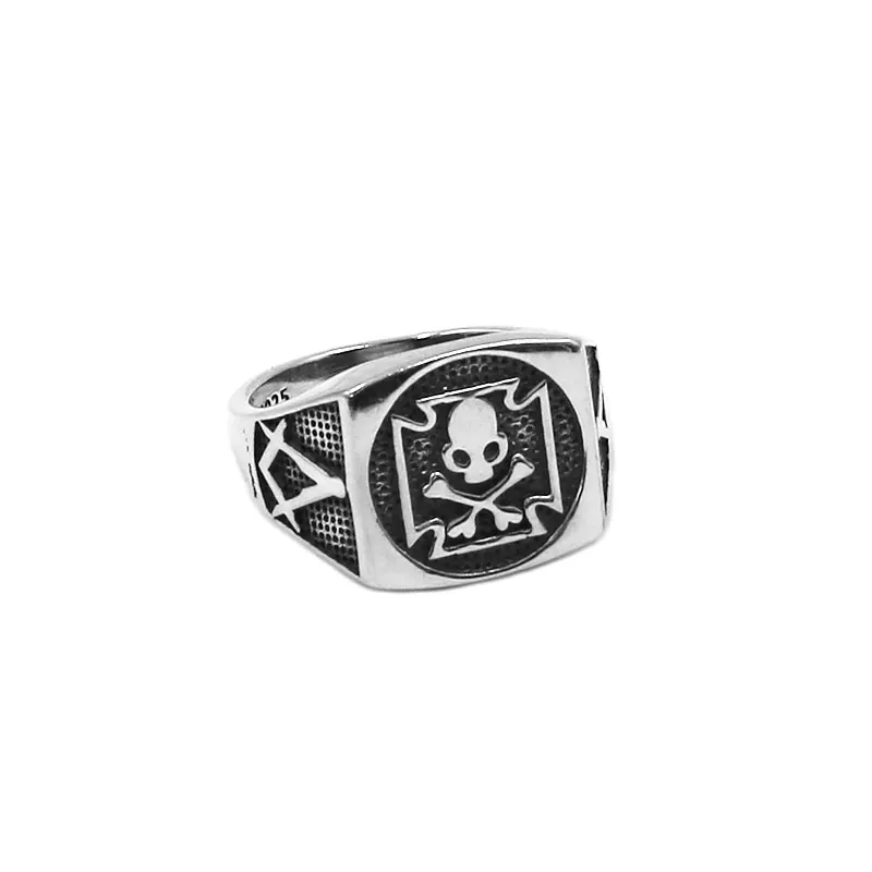 

Fashion S925 Sterling Silver Masonic Ring High Quality Cross Skull and Bones the Order of Death Ring For Men SWR0955