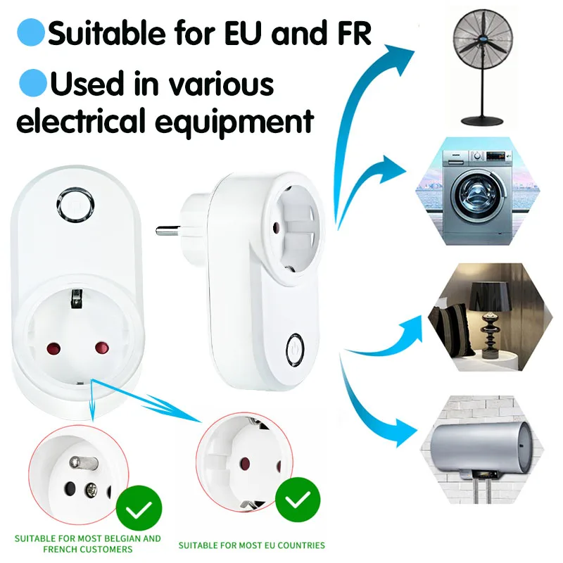 Wireless Wall Switch Remote on Off  Electric Socket EU FR Universal Light Switch Plug AC 220V 15A Electrical Outlets for Fan Led