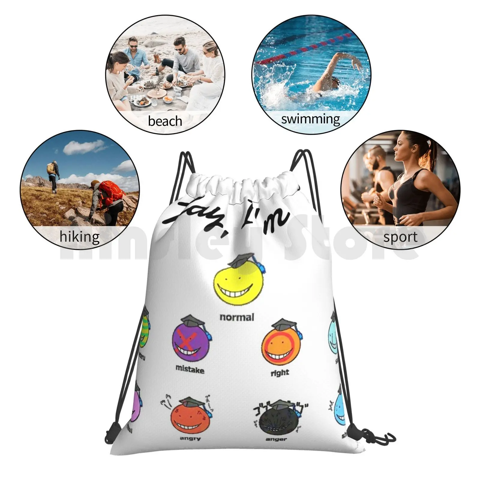 암살 교실 코로 선생 선풍기 아트! 배낭 드로스트링 가방, 체육관 가방, 방수 암살 교실 애니메이션