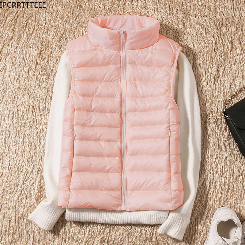 Ultralight Down Vest Women 2023 New Sleeveless Women White Duck Down Waistcoat Puffy Padded Warm Vest Jacket