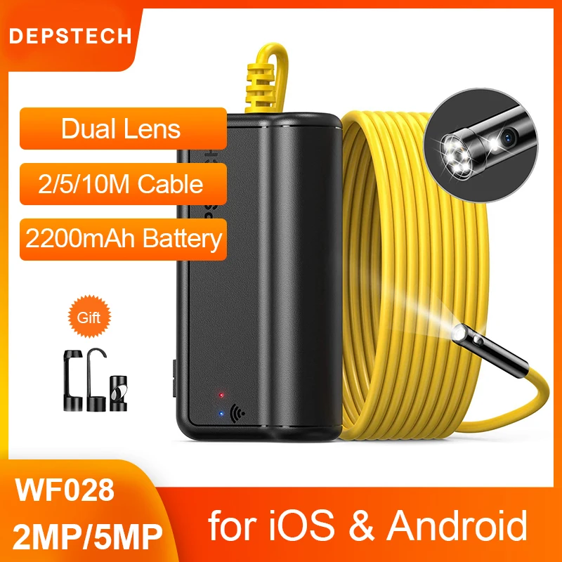 DEPSTECH Lente Dupla 2MP 5MP Câmera Endoscópio Sem Fio Câmera de Inspeção de Cobra Zoomable Câmera WiFi Boroscópio para Android e iOS Tablet