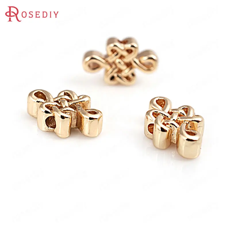 (C363)6 pieces 7x11mm High Quality Champagne Gold Color Plated Brass Chinese Knot Spacer Beads Diy Jewelry Accessories