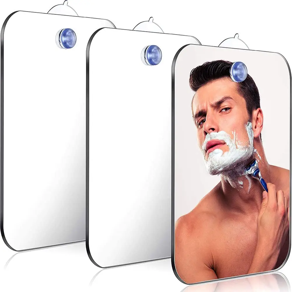 Acrylic Anti-Fog Shower Mirror Fog-Free Bathroom Shaving Mirror Durable Removable Glue Hook Shower Accessories Bathroom Mirrors