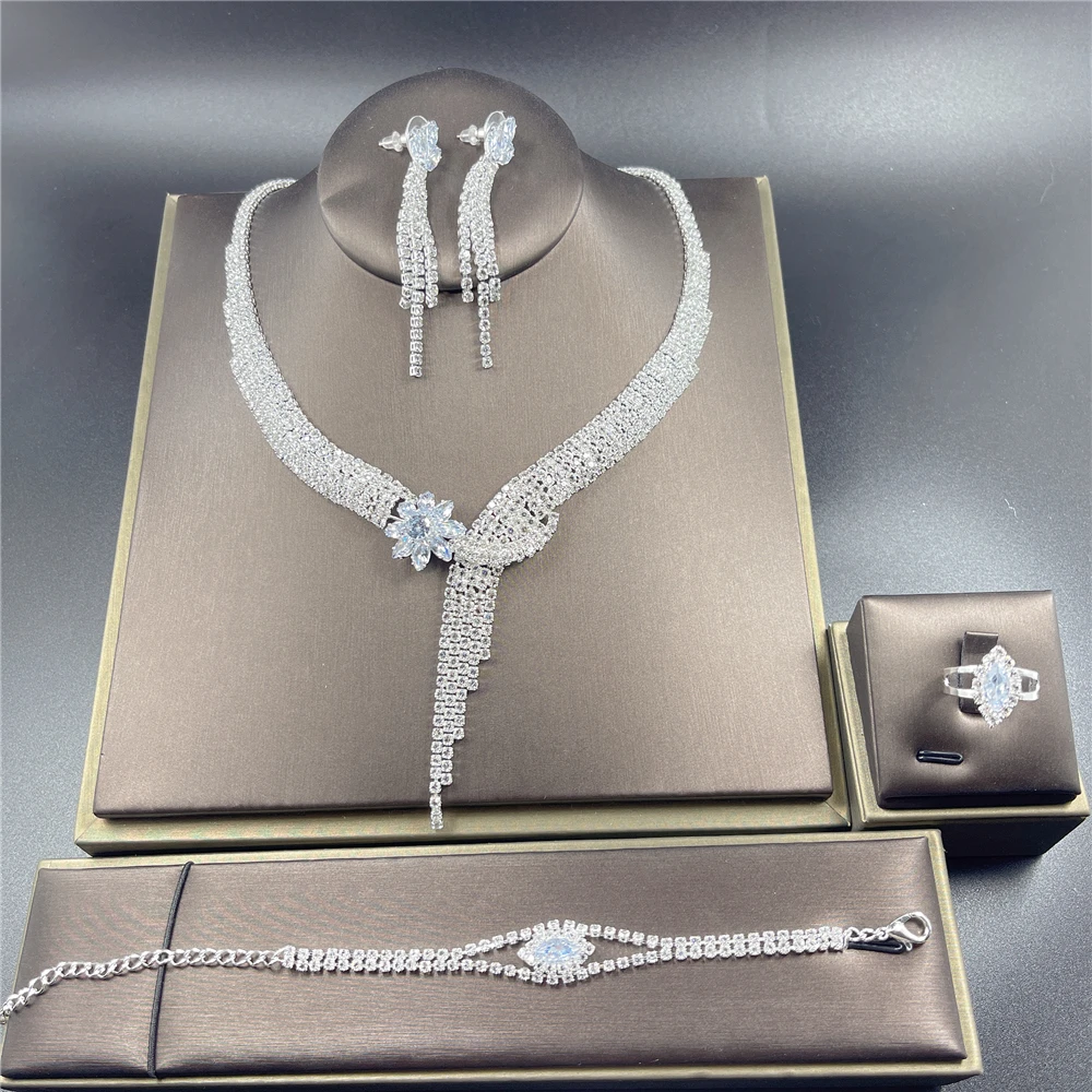 Necklace Jewelry Sets for Women Rhinestone Choker Bridal Wedding Luxury Prom Fashion Show Accessories Fashion Necklace Earrings