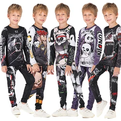Kids MMA Boxing Jerseys MMA Compression T-shirt +Pants Rashguard Jiu Jusit Long Sleeve Tight Trousers Children BJJ MMA Sportsuit