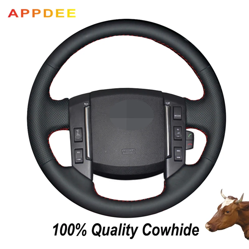 Hand-stitched Black Genuine  Leather Steering Wheel Cover for Land Rover Freelander 2 2007 2008 2009 2010 2011 2012