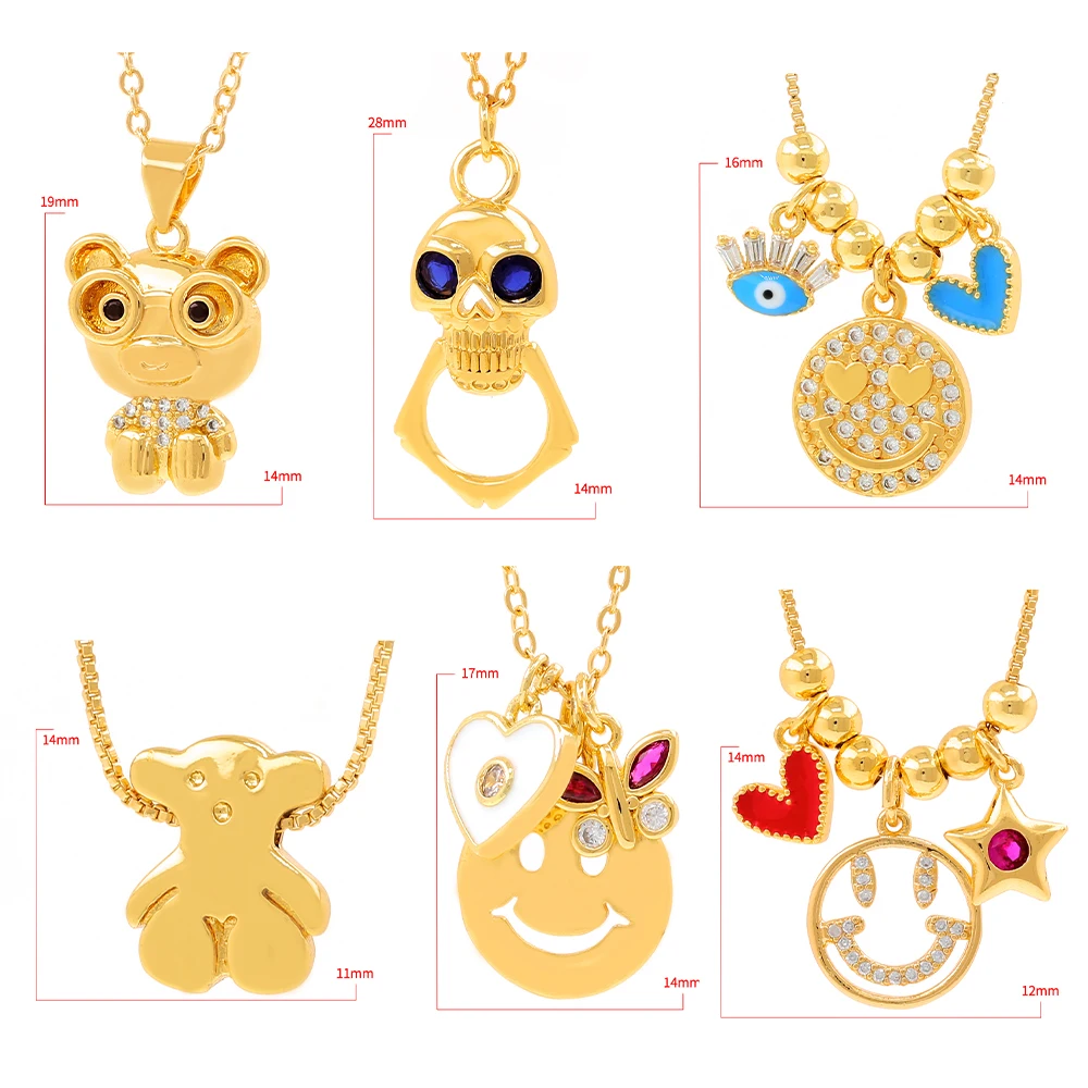 Copper gilded net red smiley face necklace female cute bear ins tide cold clavicle necklace temperament simple pendant