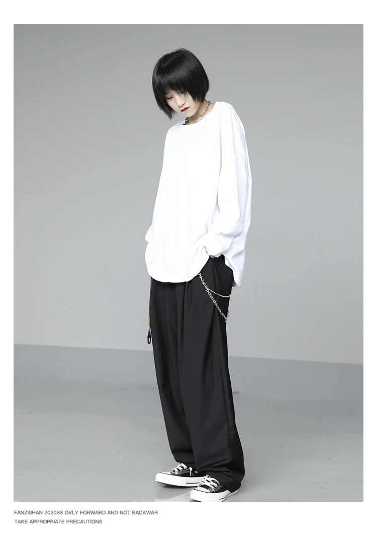 Autumn/winter ladies round neck solid color loose casual clothing line slit design top inclined pocket long sleeve T-shirt