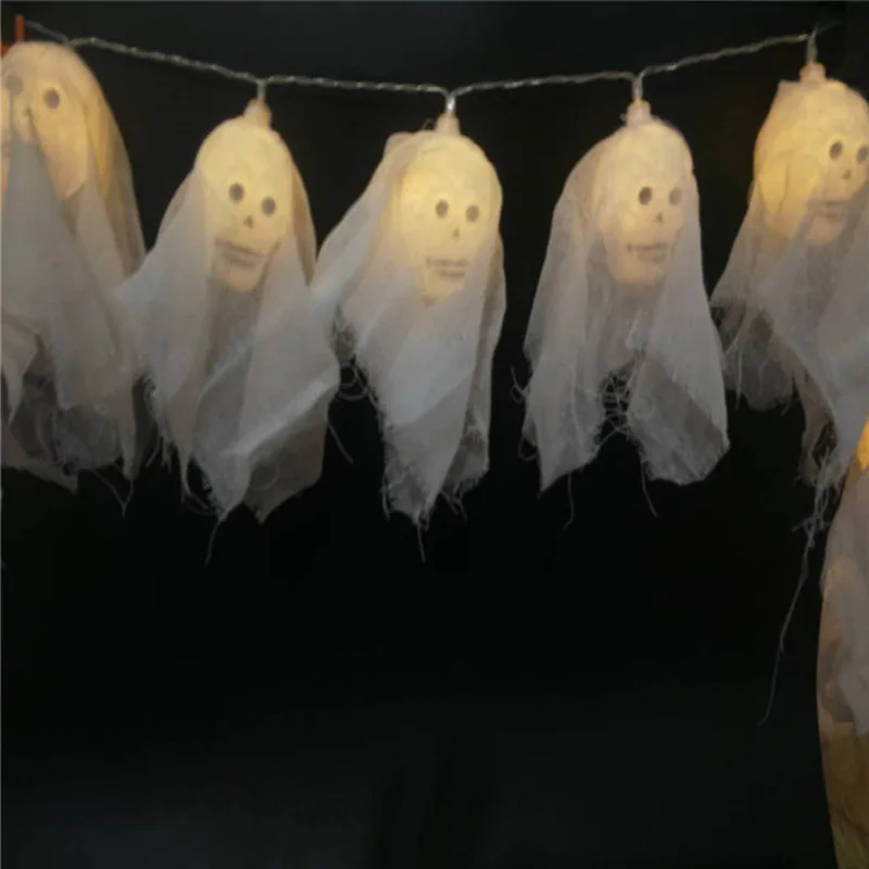 PheiLa-Cadena de luces de calavera de gasa para fiestas de Halloween, luces colgantes de fantasma de terror, decoración para sala de estar al aire libre