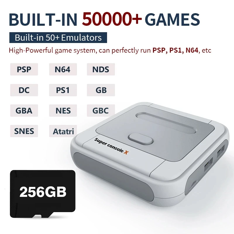 Support HD Out Built-in 50 Emulators with 50000+Games Retro Super Console X Mini/TV Video Game Console For PSP/PS1/MD/N64 WiFi