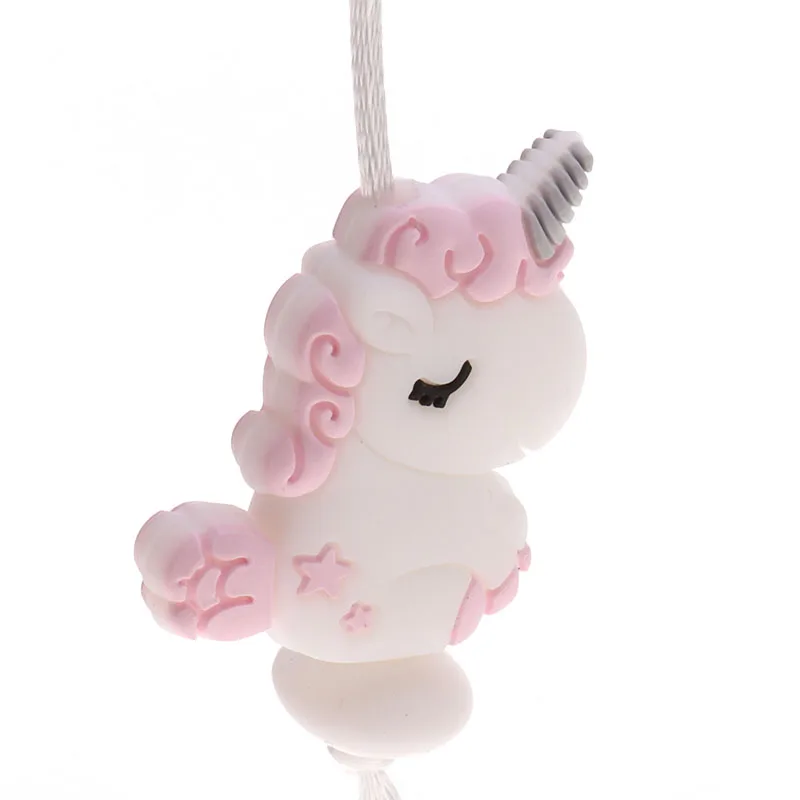 Fkisbox 5 Buah Mainan Perhiasan DIY Mordedor Kalung Gigi Bayi Bebas BPA Hewan Pengerat Kartun Lucu Manik-manik Teether Unicorn Silikon