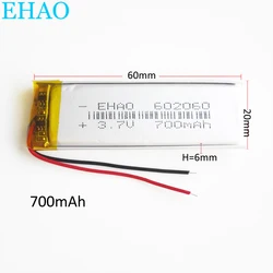 3.7V 700mAh litowo-polimerowa LiPo akumulator akumulator 602060 dla Mp3 GPS Bluetooth E-book banku mocy głośnik Bluetooth