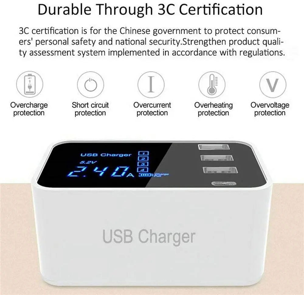 Multiple USB Charger Stand LCD Display For iPhone 8 11 12 pro max Type C 8 Port QC 3.0 Fast Charging Station For Samsung Xiaomi