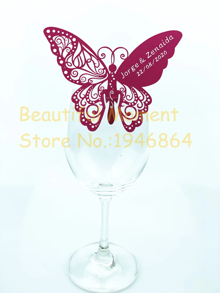 60 pieces/lot Butterfly Laser Cut Paper Place Card / Escort Card / Cup Card/ Wine Glass Card Custom For Wedding Party Decoration