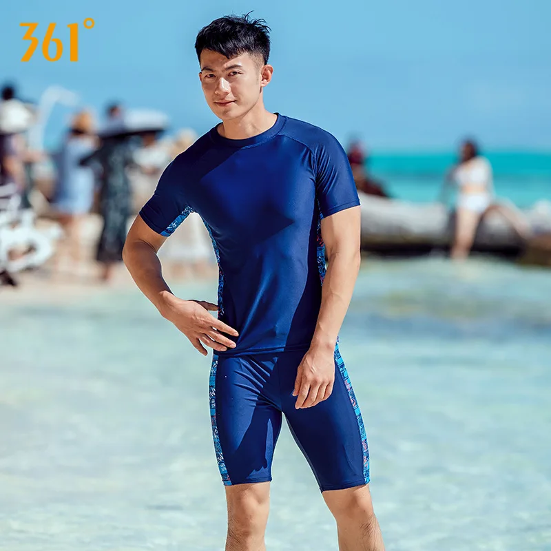 Men Swim Shirts+Trunks Beach Shorts Boxer Briefs Men Swim Bathing Suit Rash Guard Water Sport Surfing Beach Short Pants+T-Shirt