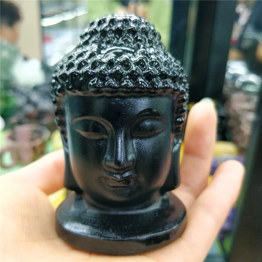 

Natural Black Obsidian Stone Buddha Carvings Ornament Real Crystals Statues And Sculptures For Jewelry Making Decoration Chakras