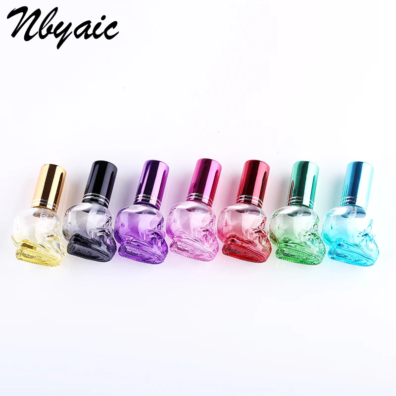 Nbyaic 1pcs garrafa de perfume 8ml cor crânio spray garrafa de vidro sub-pacote garrafa de perfume viagem portátil imprensa spray garrafa vazia