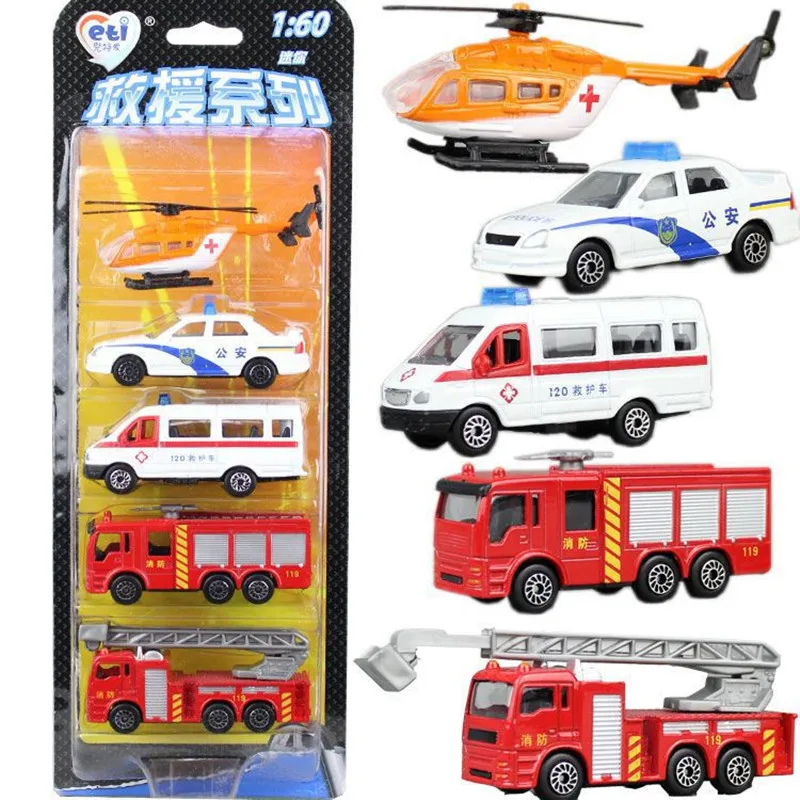 Hot-selling alloy military truck model,1:64 rescue truck 5 piece set,construction truck dump truck toy,free shipping