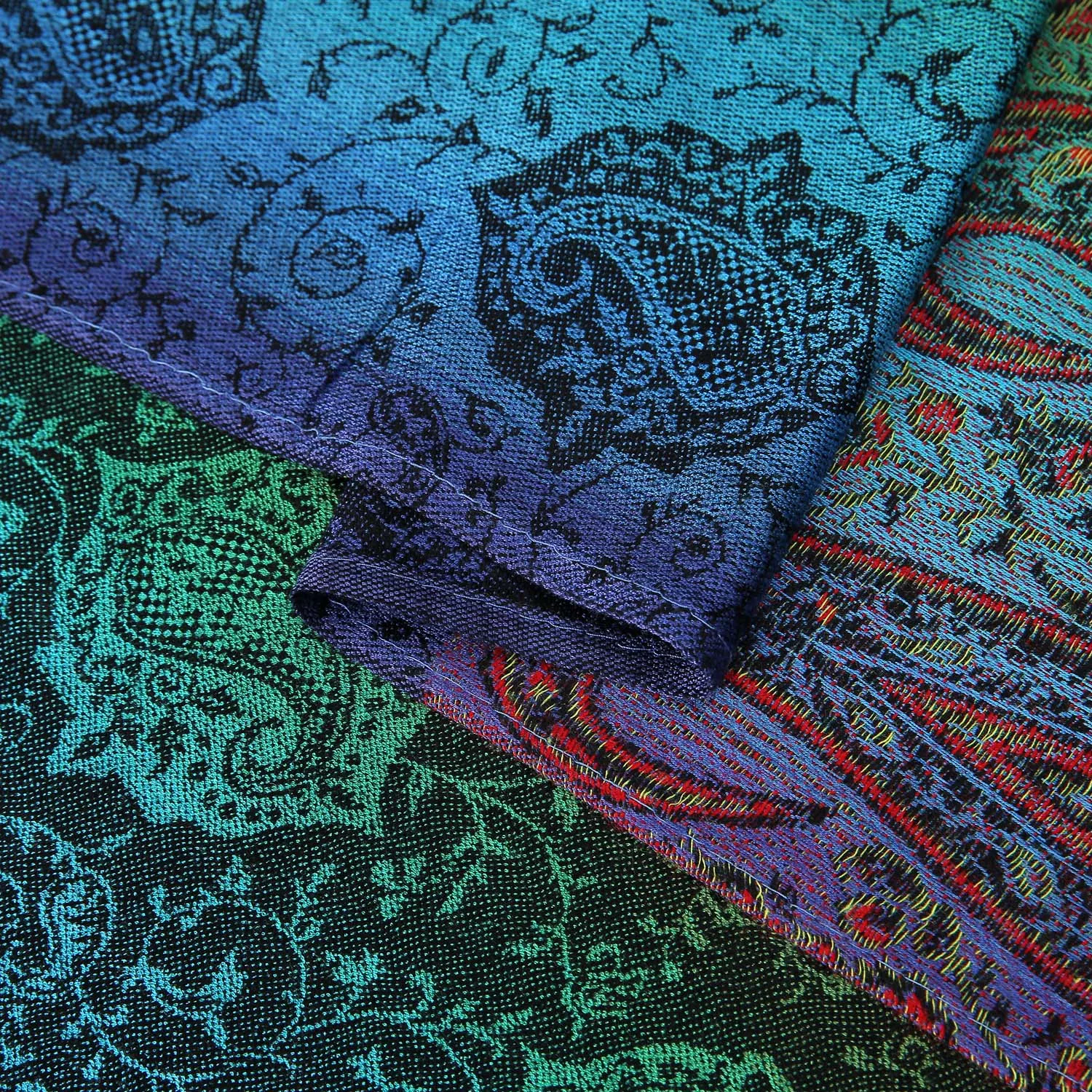 Colourful Paisley Pashmina Silk Scarf Shawl Stole Headscarf Neck Wear Woven Jacquard For Lady Women With Tassel 70x180cm 200g