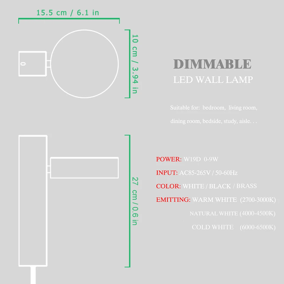 Led indoor wall lamps rotation dimming switch led wall light modern stai wall deco wall sconce livingroom golden led luminaire