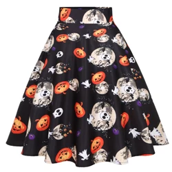 Gonna retrò Goth di Halloween anni '50 Vintage Hepburn Jupe zucca stampa teschio donna Faldas Rockabilly Pin Up gonne altalena grandi