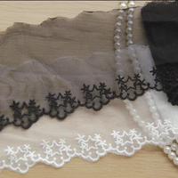 3Yards/lot Width 8cm blackwhite cotton mesh line five-star snowflake mesh embroidery lace handmade skirt cuff lace trims W551