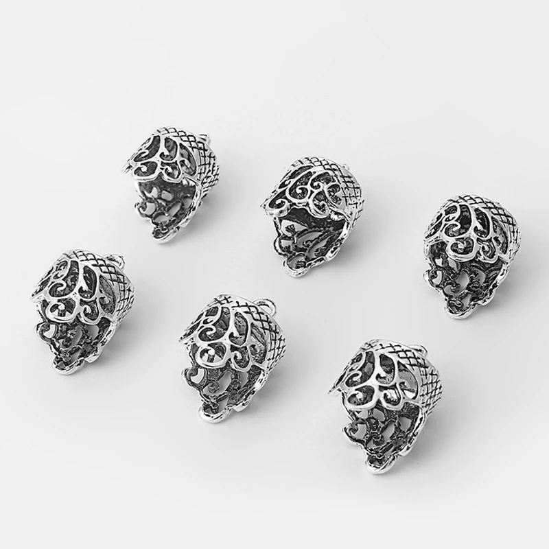 10pcs Antique Silver Color Lace Lacework Embossment Grain End Cap Beads For DIY Jewelry Findings