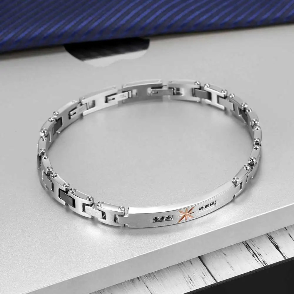 Moocare Stainless Steel Bracelet Polaris Pattern Elegant With Inlaid Zircon Fashion Hand Wrist Chain For Male and Female