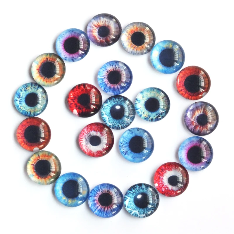 20 pçs 8/10/12/14/16/20mm boneca olhos cabochons cúpula redonda dragão olho dragão olho de gato brinquedos diy jóias acessório mix aluno olho cameo