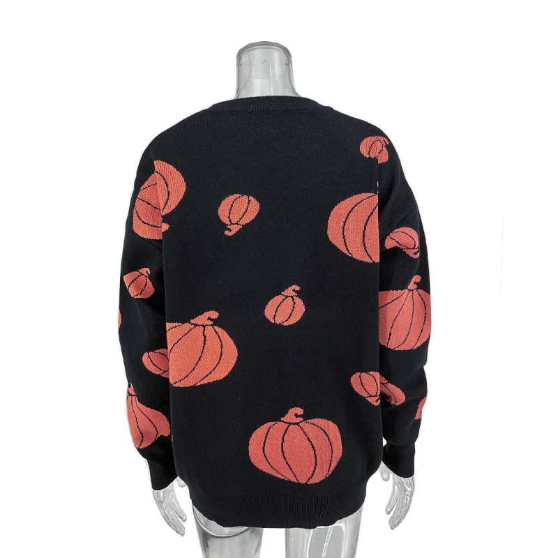 Gothic Pumpkin Pattern Sweater Grunge Aesthetic Women Knit Top Halloween Party Loose Long Sleeves Warm Girl Pullover Steampunk