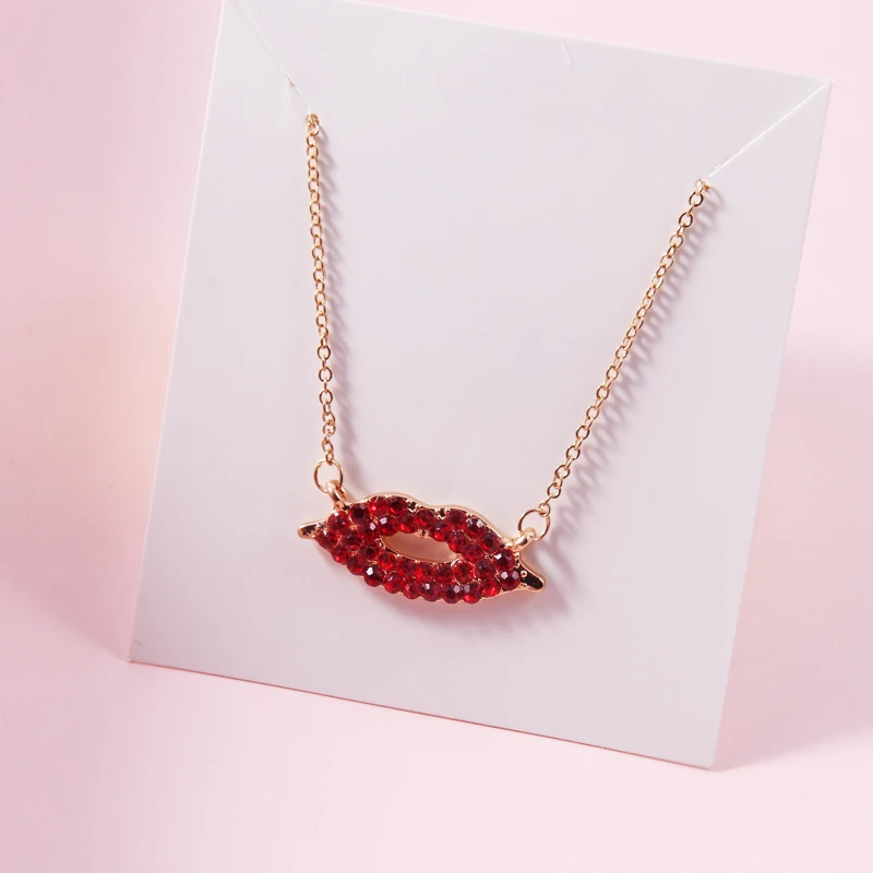 2020 trendy  Hot-Sexy Red Lips Necklace Ladies Rhinestone Jewelry Necklace Sexy Style Gold Color Chain Necklacs For Party Gifts