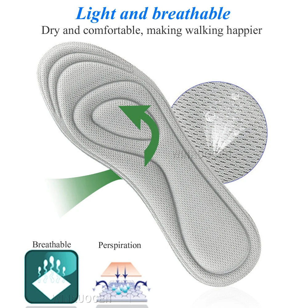 4D โฟมจำรูป Orthopedic Insoles สำหรับรองเท้า Nano Antibacterial Deodorization ดูดซับเหงื่อใส่กีฬารองเท้า Pads